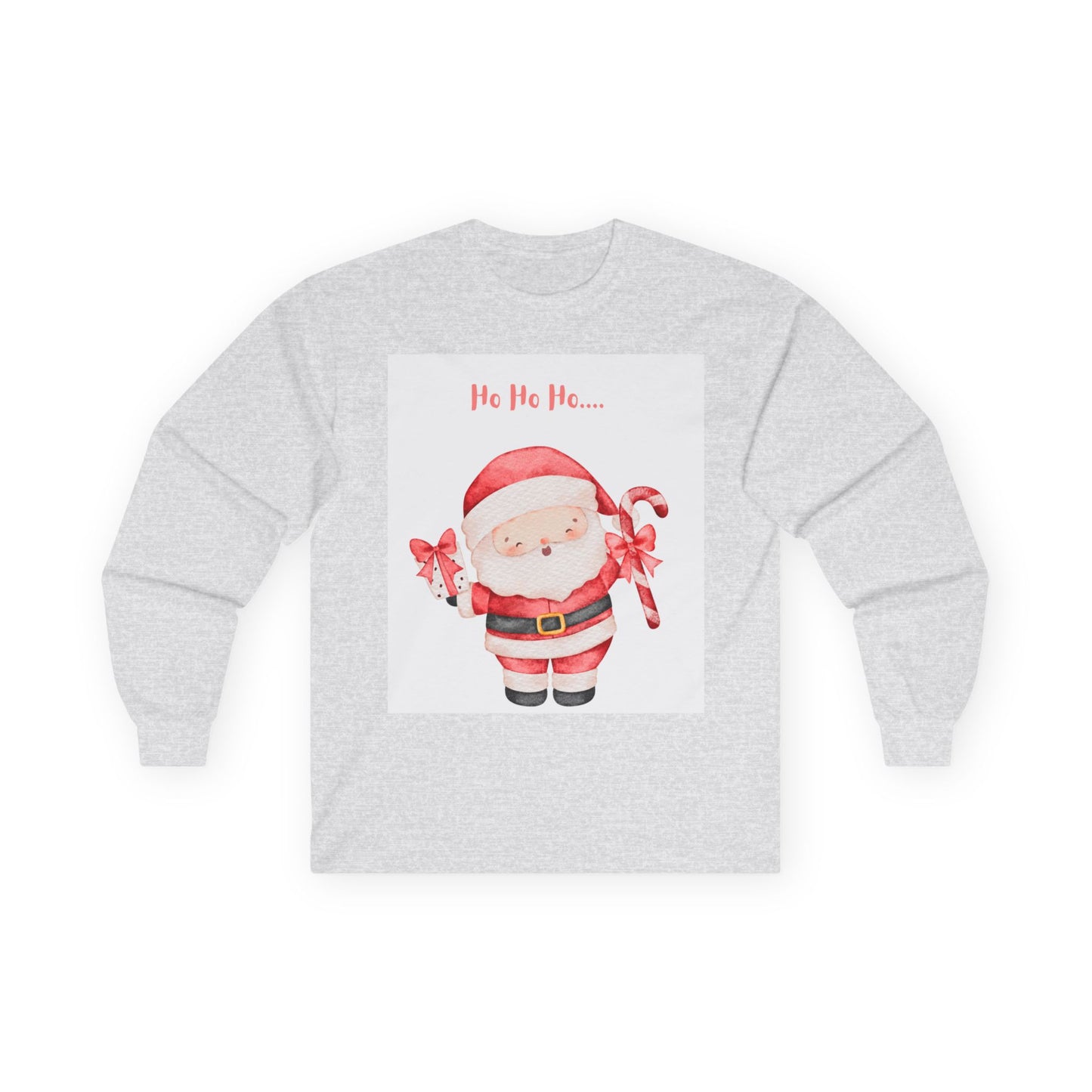 Cute Santa with Candy Canes Long Sleeve Tee | Ho Ho Ho Christmas Shirt