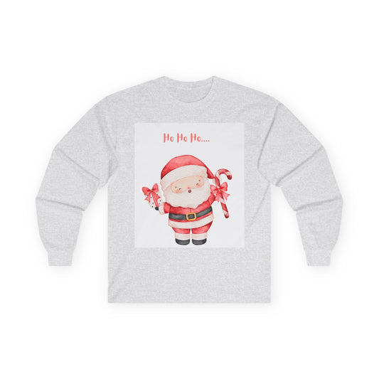 Cute Santa with Candy Canes Long Sleeve Tee | Ho Ho Ho Christmas Shirt