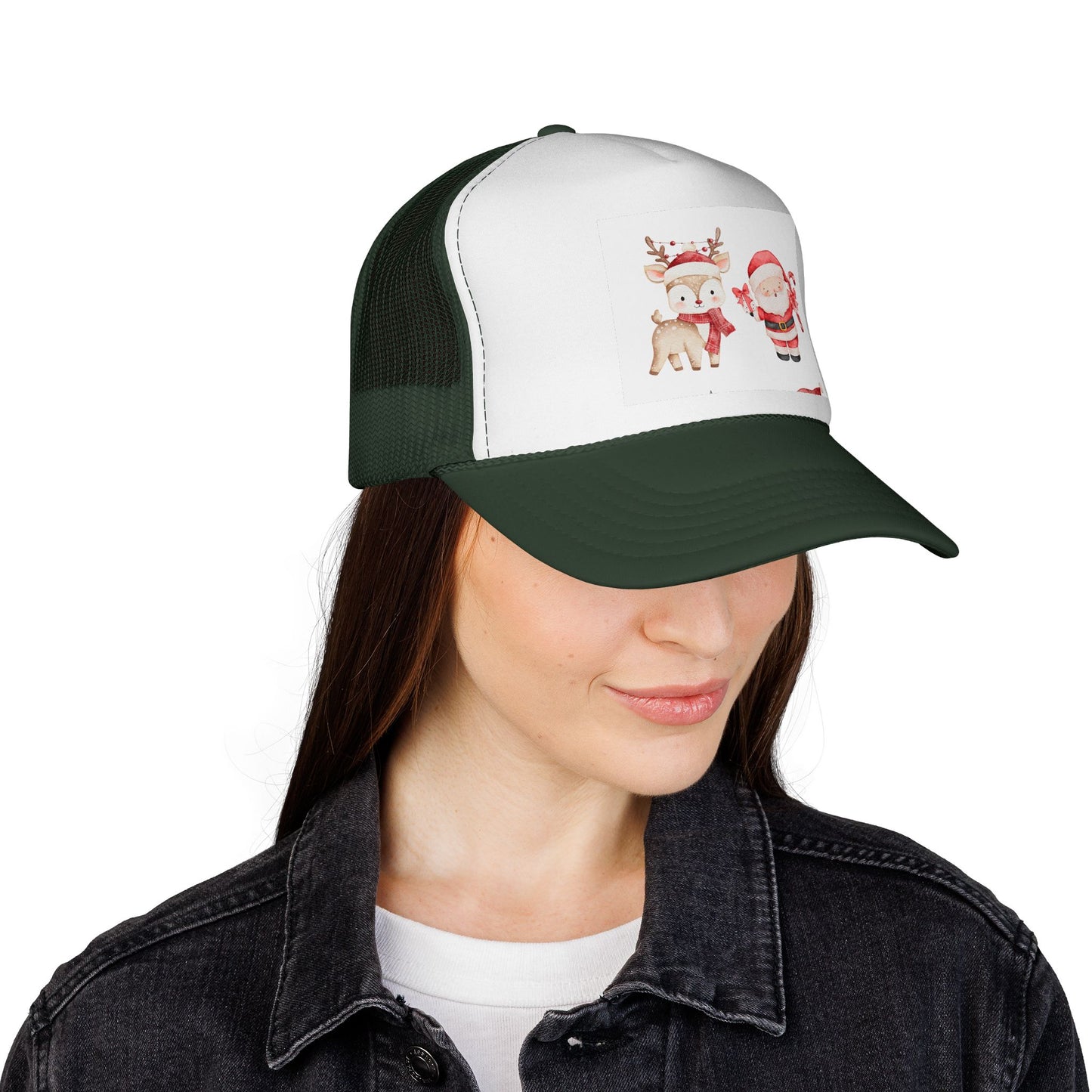 Christmas Santa & Reindeer Trucker Cap — Cute Holiday Truckers Hat