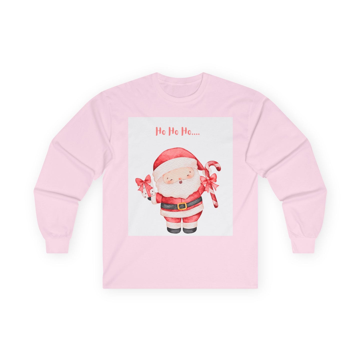 Cute Santa with Candy Canes Long Sleeve Tee | Ho Ho Ho Christmas Shirt