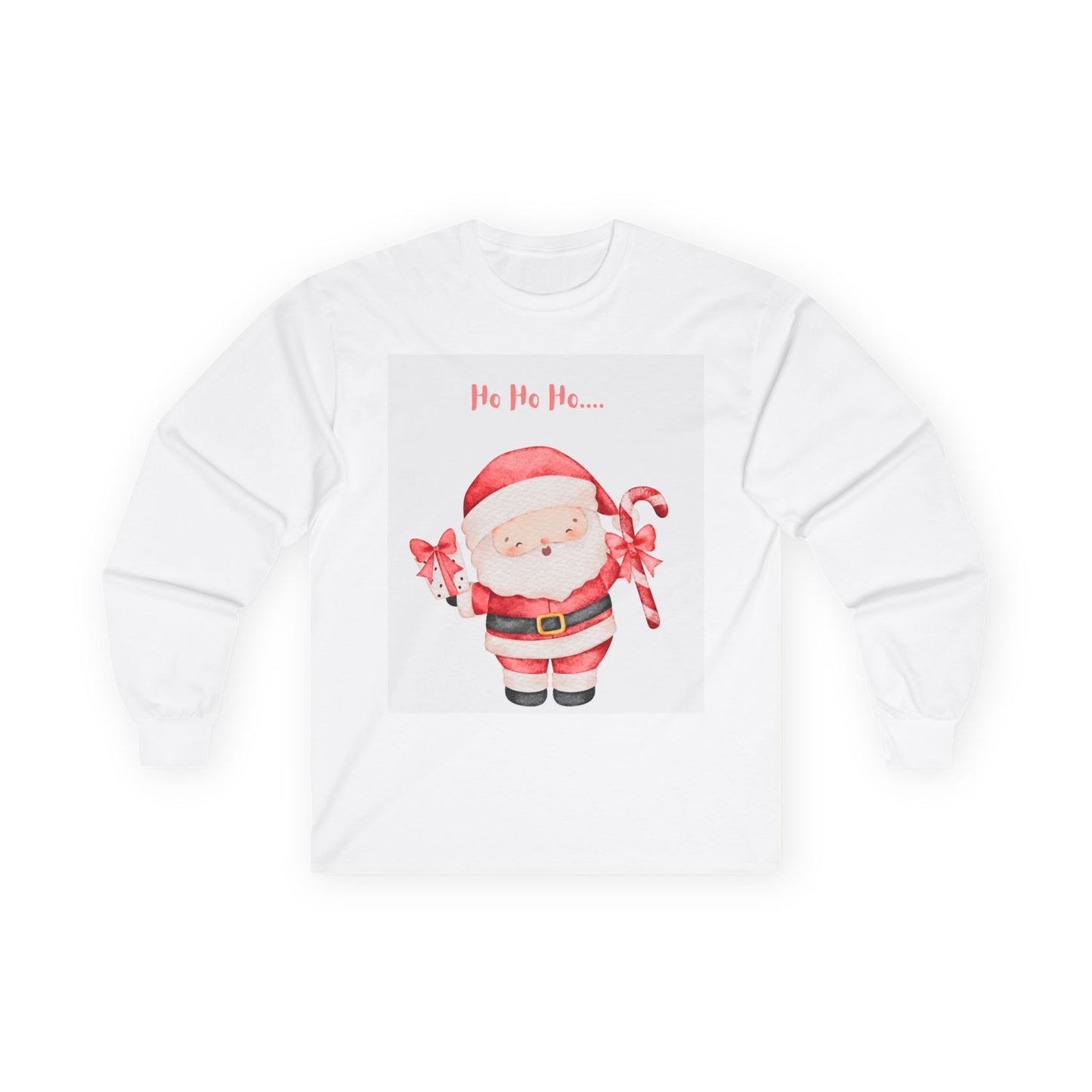 Cute Santa with Candy Canes Long Sleeve Tee | Ho Ho Ho Christmas Shirt