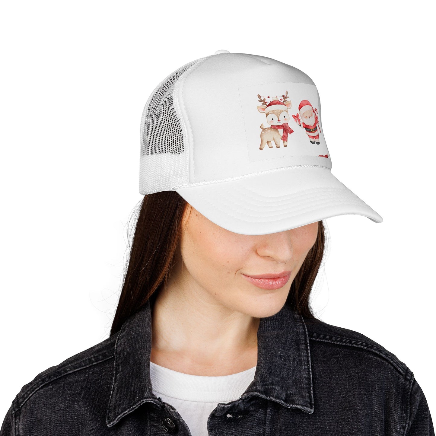 Christmas Santa & Reindeer Trucker Cap — Cute Holiday Truckers Hat