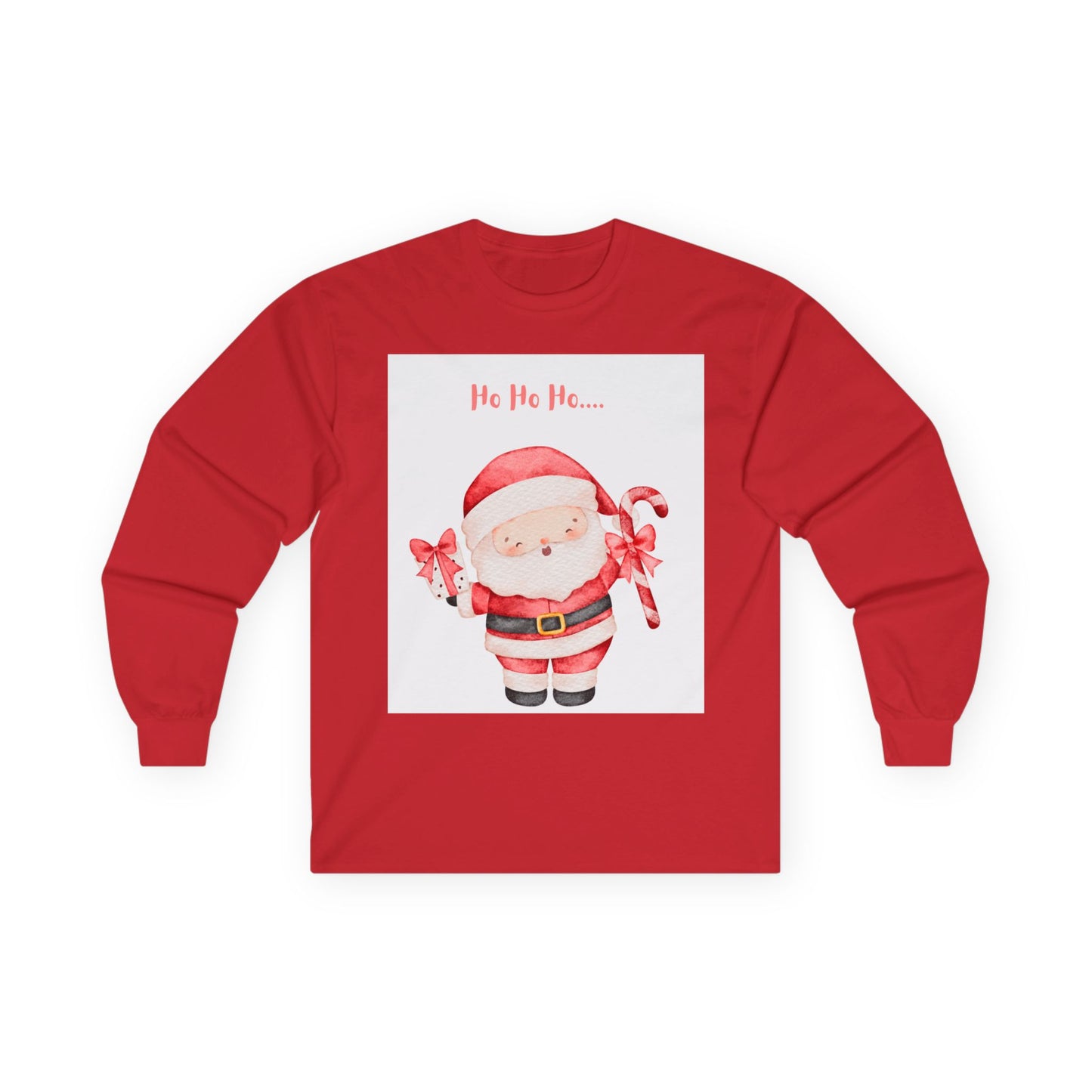Cute Santa with Candy Canes Long Sleeve Tee | Ho Ho Ho Christmas Shirt